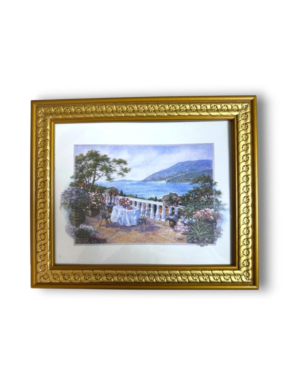 Pair of Vintage Framed Art Prints Coastal Mediterranean Deck and Balcony Scenes - Picture 7 of 11